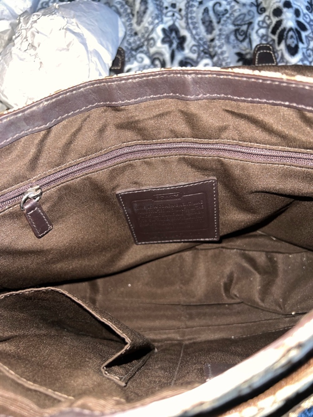 Coach Brown Signature Canvas Messenger Bag with Tan Trim - Picture 7 of 8